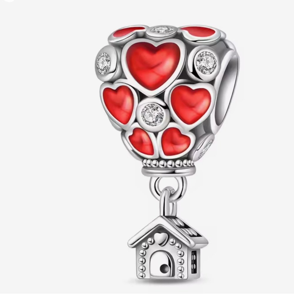 🌟S925 Sterling Silver House Hot Air Heart Balloon Charm - Picture 2 of 10